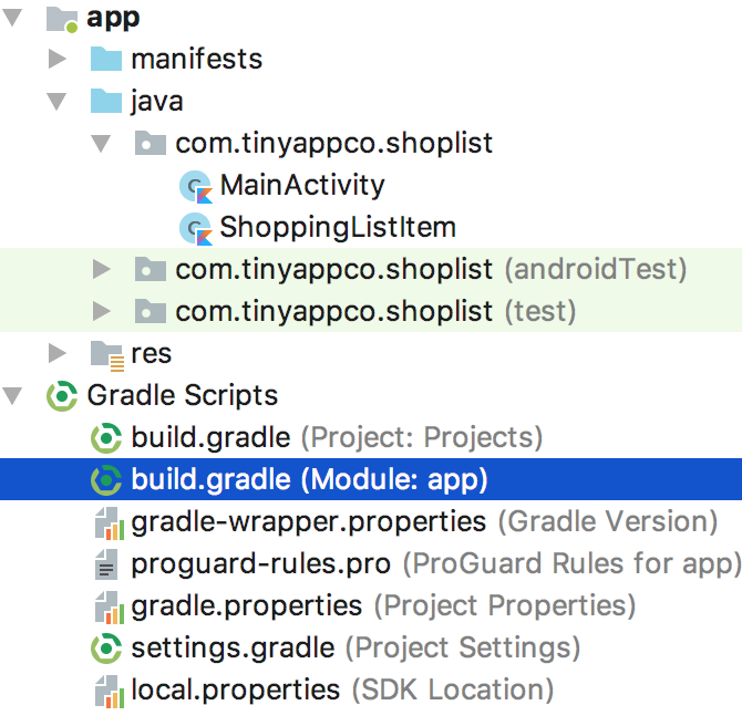 screenshot of build.gradle file for the module being selected